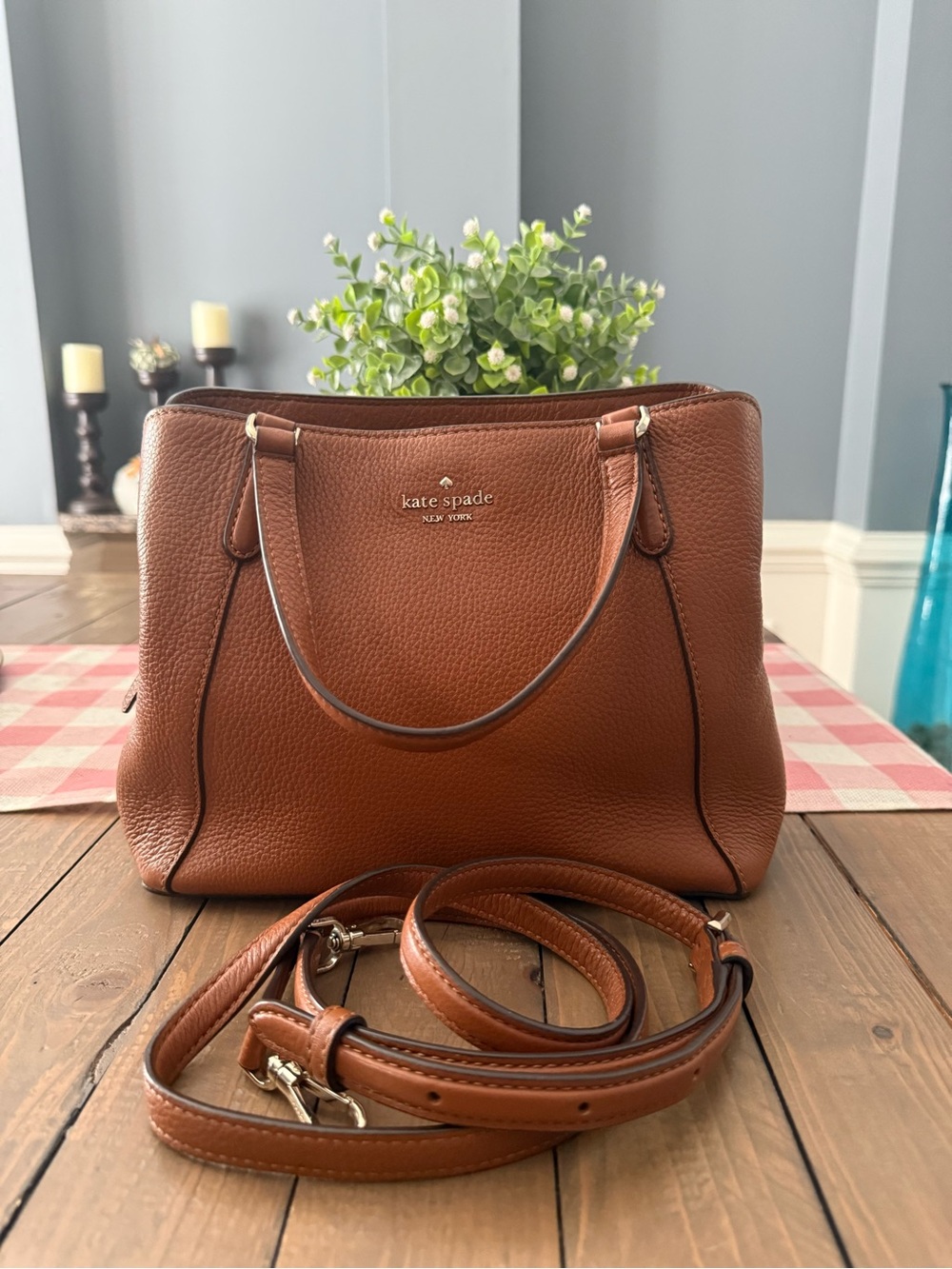 kate spade Pebbled Leather Saddle Brown Shoulder Bag